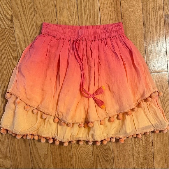 MAJORELLE Dresses & Skirts - Majorelle Pom Pom Trim Tiered Hem Calypso XS Skirt Pink Orange Ombré NWT